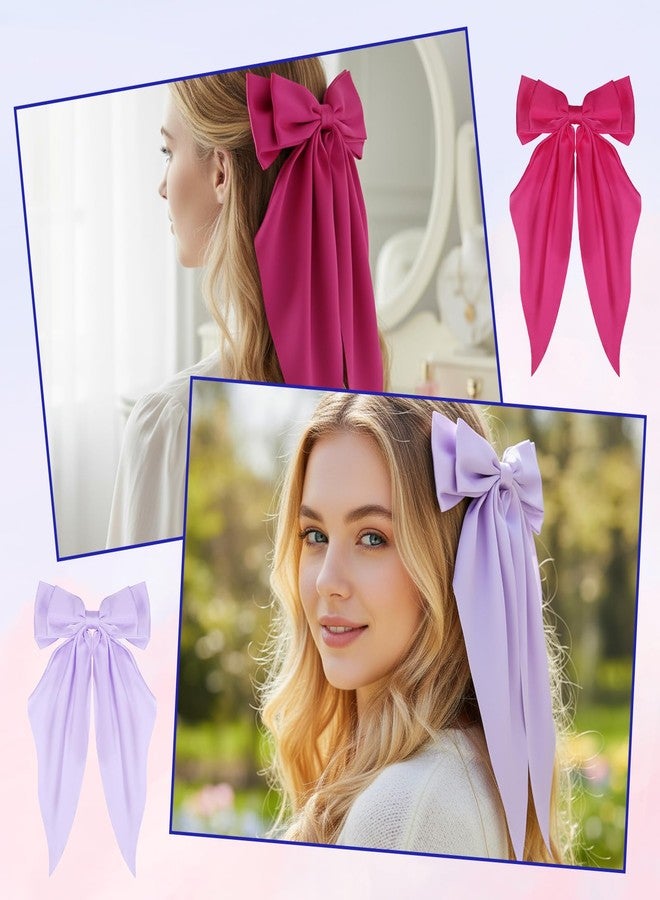 SHENLIU 24 Pack Oversized Satin Hair Bows for Women, Multi Colors Silky Big Bow Clips with Long Tail Ribbons, Large Knot Barrettes Hair Accessories for Girls Holiday Gifts - Image 5